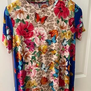 Johnny was Boho t shirt- size Small. Floral - blue, pink, red.